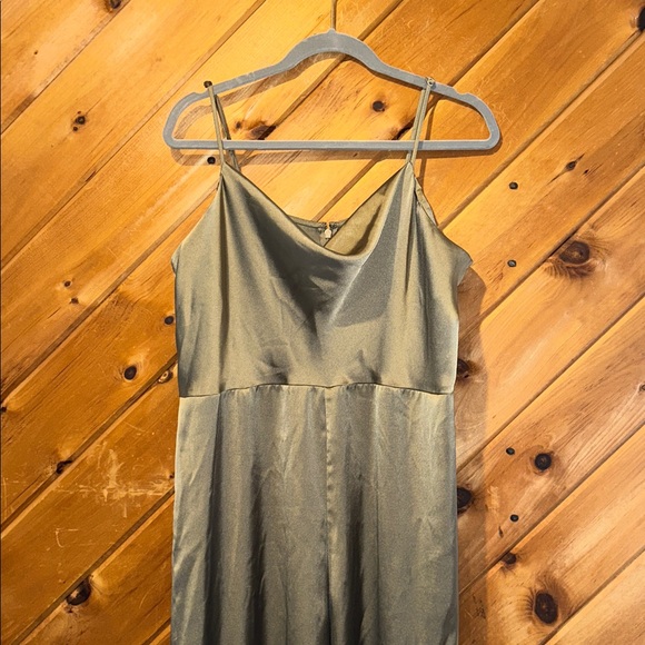 Express gold bronze satin cowl neck jumpsuit - Picture 3 of 5